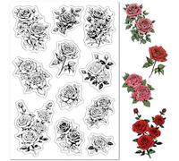 craspire Tampons Transparents en Forme de Fleurs pour la Fabrication de Cartes Roses Feuilles Plantes Tampons en Caoutchouc Vinatge Rétro Joints Décoratifs en Silicone Transparent la Saint Valentin