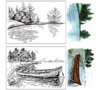 craspire Tampons Transparents en Silicone pour Fabrication de Cartes Journal Scrapbooking Décoration Bricolage Paysage Forêt Arbre Bateau Lac Plante Paysage Naturel Arrière Plan