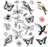 craspire Tampons Transparents en Silicone pour Oiseaux Oiseaux Réalistes Papillons Abeilles Fleurs Libellules Plantes Insectes Volants Arrière Plan Vintage Cachet Postal pour Bricolage Artisanat