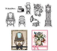 craspire Tampons Transparents en Silicone Vintage Gramophone Commode Horloge The Age of Steam Design Tampons Transparents pour la Fabrication de Cartes Décoration DIY Scrapbooking Gaufrage Album