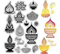 craspire Tampons Transparents Happy Diwali en PVC Plastique Caoutchouc Réutilisables pour Festivals Bougies Lumières Fête Arrière Plan Réutilisables pour Scrapbooking Journal Cartes Album Photo