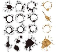 craspire Tampons Transparents pour Taches de Café Vintage Thé Eau Encre Cercle Tampon en Caoutchouc Arrière Plan Réutilisable Cachet Postal Tampons en Silicone Transparents pour Journal Intime