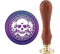 craspire Tête de Mort Cachet de Cire Tampon Halloween Tarot Timbres de Cire à Cacheter Squelette 30mm Tête de Timbre en Laiton Amovible Rétro Vintage avec Manche en Bois pour Invitations de Mariage