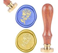 craspire Tête de Mort Sceau de Cire Tampon Halloween Cire à Cacheter Timbres Squelette Rose Gothique Rétro Bois Timbre Sceau de Cire 25mm Joint en Laiton Amovible Manche en Bois pour Mariage