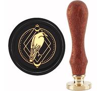 craspire Timbre de Sceau de Cire de Corbeau 30 mm Tête en Laiton Amovible Timbre de Cire à Cacheter d'animal Grille de Cristal Timbre D'Étanchéité de Lune avec Manche en Bois pour Enveloppes