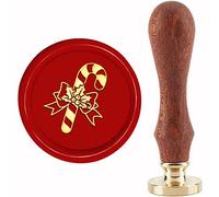 craspire Timbre de Sceau de Cire de Houx avec Nœud de Bonbons de Noël Timbre de Scellage Cadeau de Noël 30 mm/1.18 Pouces Tampon de Scellage Amovible en Laiton avec Manche en Bois