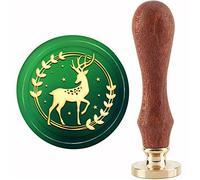 craspire Timbre de Sceau de Cire pour Couronne de Cerf Timbres de Cire à Cacheter 30 mm Tête de Tampon en Laiton Amovible Rétro Vintage avec Manche en Bois pour Cartes D'Invitation de Mariage