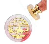 craspire Timbre de Sceau de Cire Timbres de Cire à Cacheter Cowboy Cheval 30mm Tampon de Cachetage de Tête en Laiton Amovible avec Manche en Bois