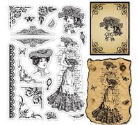 craspire Victoria Clear Stamps Victoria Coin Plumes Fans Papillon Tampon en Silicone Transparent Tampon en Caoutchouc pour Scrapbooking Anniversaire Album Photo Thanksgiving Fabrication de Cartes