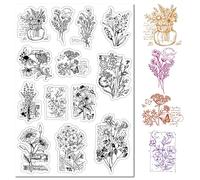 craspire Vintage Fleur Clair Tampons en Caoutchouc Mots Vase Horloge Papillon Transparent Rétro Printemps Plantes Naturelles Thème avec des Éléments Géométriques Cachet de la Poste Joints en Silicone