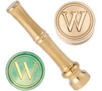 craspire W Sceau de Cire Tampon de Cachetage de Lettre 15mm Mini Tampon Initial de L'Alphabet Rétro en Métal Doré en Laiton avec Poignée en Bambou en Métal pour la Fabrication de Cartes L'Emballage