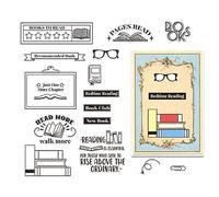 craspire Word Tampons en Caoutchouc Transparents Livre à Lire Page Lire Lunettes de Soleil Lunettes de Lecture au Coucher Cachet de la Poste Transparent Vintage Joints en Silicone Timbre