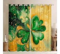 Cravate à quatre feuilles de trèfle - Rideaux de fenêtre pour chambre à coucher - Taille L - Aquarelle - Étoile - Plante de St Patrick - Ombre - Décoration d'intérieur - Vert rustique - 2 panneaux