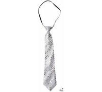 P'TIT CLOWN - 60241 - Cravate Sequins avec Élastique Brillante - Glitter Tie - Accessoire de Déguisement - Parfait pour Carnaval, Soirées Costumées, Fêtes à Thèmes, Nouvel An - Adulte - Argent