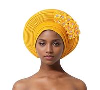 Cravate Africaine Voiture Par avec Couches de Paillettes Élégant Turban Chapeau pour Fête de Mariage église Nigériane Accessoire De Mode Headwraps Chapeau Turban pour Femme Mariage (Gold, One Size)