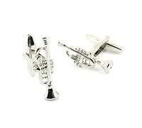 Cravate Avenue Signature. Boutons de manchette. trompette, Acier rhodié. Gris argent - Fantaisie -