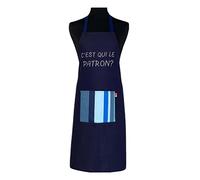 Cravate Avenue Signature Emmanuel Création Bordeaux. Tablier De Cuisine. C'est Qui Le Patron - Bleu Marine, Fantaisie - Confectionné En Aquitaine. FABRIQUE EN FRANCE