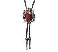 Cravate Bolo Américaine Western Cowboy Corde en Cuir Tressé Antique Cristal Cravate, Rouge, S-L