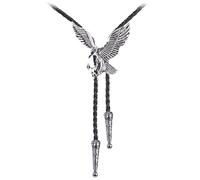 Cravate Bolo avec boucle aigle en relief - Cravate de cowboy occidentale, Argent thaïlandais 15, S-L