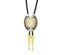 Cravate bolo en cuir tressé pour homme - Couleur dorée - Pendentif de prière cowboy - Collier de chemise en cuir, taille unique, Comme décrit, Comme décrit.