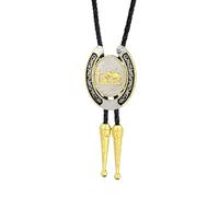 Cravate bolo en cuir tressé pour homme - Couleur dorée - Pendentif de prière cowboy - Collier de chemise en cuir, taille unique, Comme décrit, Comme décrit.