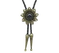 Cravate bolo pour homme - Cravate faite à la main - Forme de soleil - Pierre - Pendentif cowboy - Corde en cuir synthétique - Collier western américain, Noir , taille unique