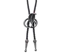Cravate Bolo unisexe faite à la main en cuir synthétique tressé avec pendentif serpent cobras en métal vintage, Argent antique., taille unique