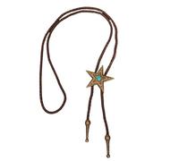 Cravate Bolotie Western avec cordon en cuir et pendentif étoile turquoise en métal réglable pour unisexe accessoire de mode occidentale, marron, taille unique