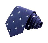 Cravate classique tissée bleu marine imprimé bateau à voile