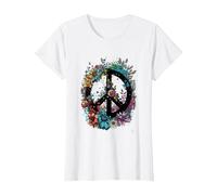 Cravate de Costume Hippie avec Symbole de la Paix des années 60 et 70 T-Shirt, Femme, Blanc, XS