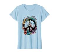 Cravate de Costume Hippie avec Symbole de la Paix des années 60 et 70 T-Shirt, Femme, Bleu Céleste, S