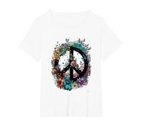 Cravate de Costume Hippie avec Symbole de la Paix des années 60 et 70 T-Shirt, Femme Grandes Tailles, Blanc, 1X