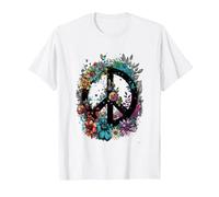Cravate de Costume Hippie avec Symbole de la Paix des années 60 et 70 T-Shirt, Homme, Blanc, S