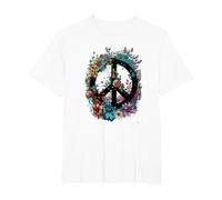Cravate de Costume Hippie avec Symbole de la Paix des années 60 et 70 T-Shirt, Homme Grandes Tailles, Blanc, 4X Tall