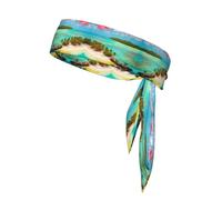 Cravate de sport avec motif paysage des Caraïbes. Bandana en polyester absorbant la transpiration pour la course, le yoga, la gym, convient pour les hommes et les femmes