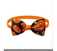 Cravate d'Halloween pour animal domestique (BT121-A Tête de citrouille à fond noir, 7,5 x 4 cm)