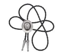 Cravate en forme de chapeau avec sangle réglable en cuir synthétique pour tenue formelle ou décontractée pour homme, tenue occidentale en alliage, style occidental, cravate bolo, Argent vieilli