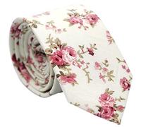 Cravate fine à motif floral pour homme, cravate fine en coton pour mariage, fête, activités, cravate fine en coton + coffret cadeau, Rose ivoire, taille unique