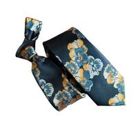 Cravate homme Motifs fleurs Bleu Orange grand pan 8 cm