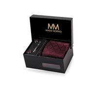 Cravate Homme Vin rouge Carré et mouchoirs de poche, boutons de manchette et Pinces à cravates | Coffret cadeau | Accessoires de Fete de Mariage