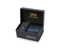 Cravate Hommes Bleu foncé et mouchoirs de poche, boutons de manchette et Pinces à cravates | Coffret cadeau | Accessoires de Fete de Mariage