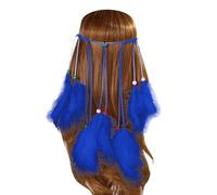 Cravate Pince adapté pour femmes, coiffure Boho Hippie, couvre-chef de Style américain, cheveux de fête de Festival Plaid Fourrure Soldes (Blue, One Size)