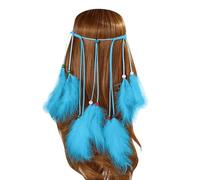 Cravate Pince adapté pour femmes, coiffure Boho Hippie, couvre-chef de Style américain, cheveux de fête de Festival Plaid Fourrure Soldes (Sky Blue, One Size)