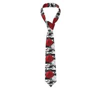 Cravate pour homme à rayures noires et blanches, motif rose rouge, 3,1 pouces, classique, en coton, pour mariage, fête, remise de diplôme, affaires