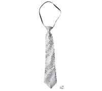 P'TIT CLOWN - 60241 - Cravate Sequins avec Élastique Brillante - Glitter Tie - Accessoire de Déguisement - Parfait pour Carnaval, Soirées Costumées, Fêtes à Thèmes, Nouvel An - Adulte - Argent