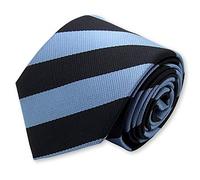 Cravate rayée noire et bleu clair, finitions main