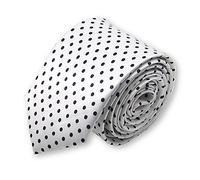 cravate slim et fine blanche, pois noirs