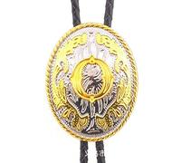 Cravate Western Cowboy Bolo Pour Homme - Corde En Cuir Faite À La Main Insigne Ovale De Lettre En Relief Doré De Luxe Cravate Bola Cravate Cravate Fine, Accessoires De Tendance De Mode De Bijoux De