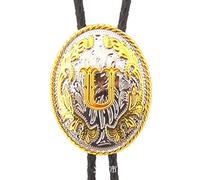 Cravate Western Cowboy Bolo Pour Homme - Corde En Cuir Faite À La Main Insigne Ovale De Lettre En Relief Doré De Luxe Cravate Bola Cravate Cravate Fine, Accessoires De Tendance De Mode De Bijoux De
