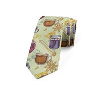 Cravates Fantaisie Noel Composition Schématique De Fleurs De Cannelle, Tranches D'Orange, Sachets De Thé, Bocaux Et Tasses. Cravate De Mariage Coupe Slim Cravate De Fete Homme